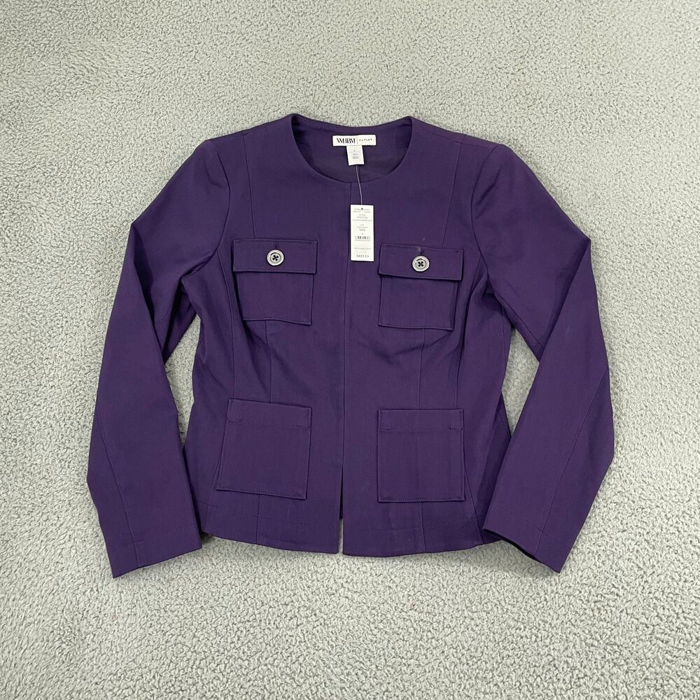 White House Black Market Collarless Jacket Women 4 Deep Amethyst Pockets NWT